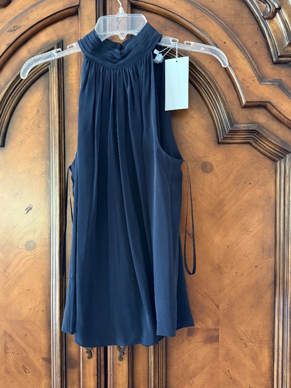 NWT! Antonio Melani Navy Halter Blouse Pleated Neck Flowy Tank Top XS